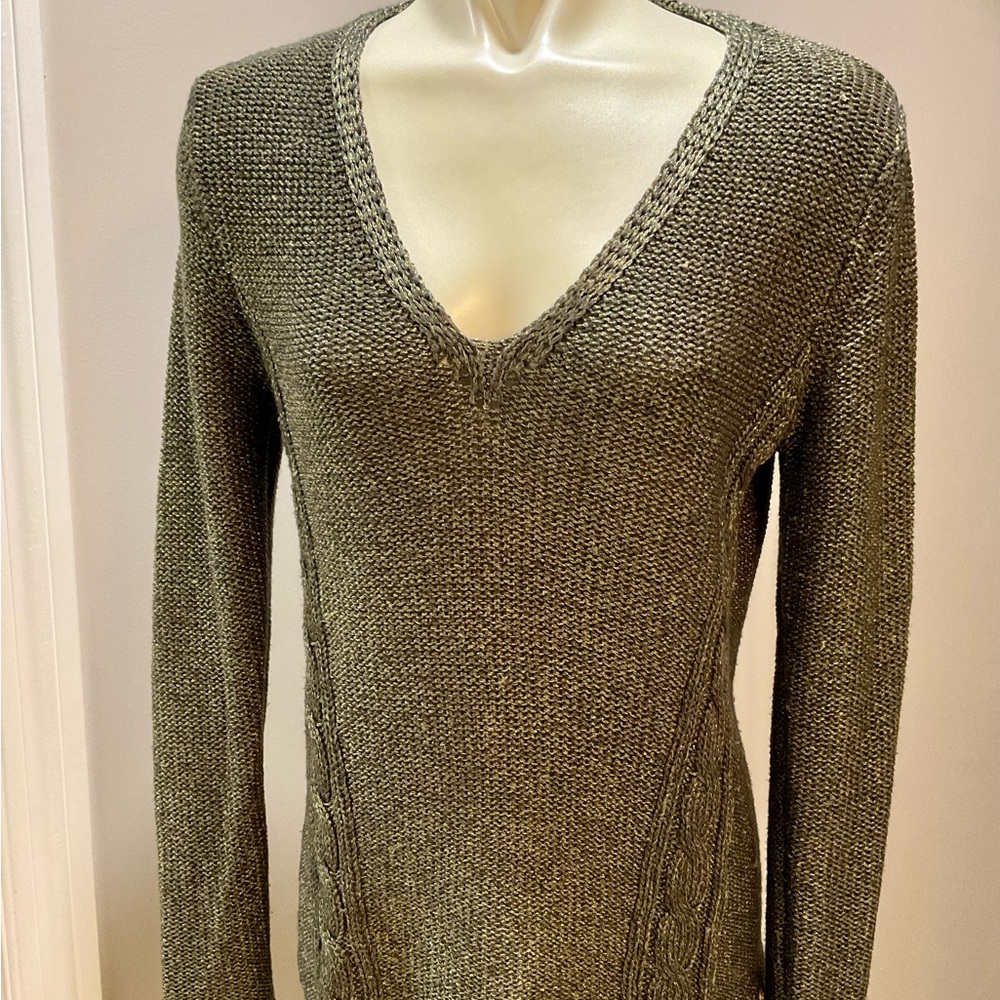 V-Neck Knit Sweater - Olive Green